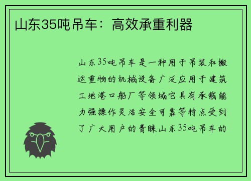 山东35吨吊车：高效承重利器