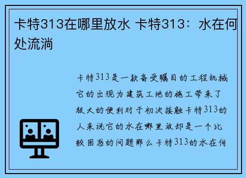 卡特313在哪里放水 卡特313：水在何处流淌