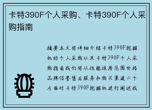 卡特390F个人采购、卡特390F个人采购指南