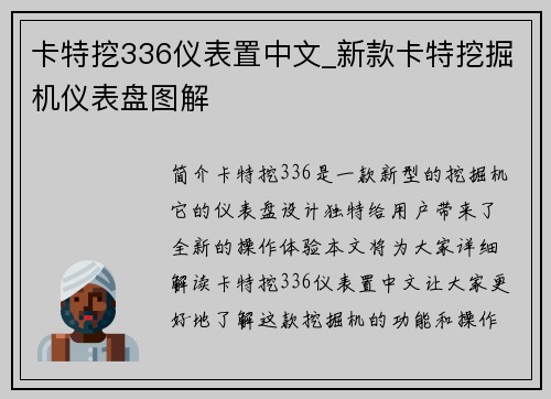 卡特挖336仪表置中文_新款卡特挖掘机仪表盘图解